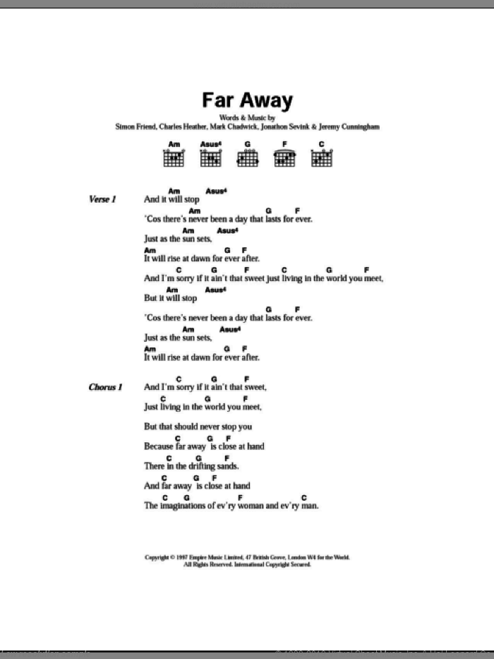 Far Away sheet music for guitar chords PDF