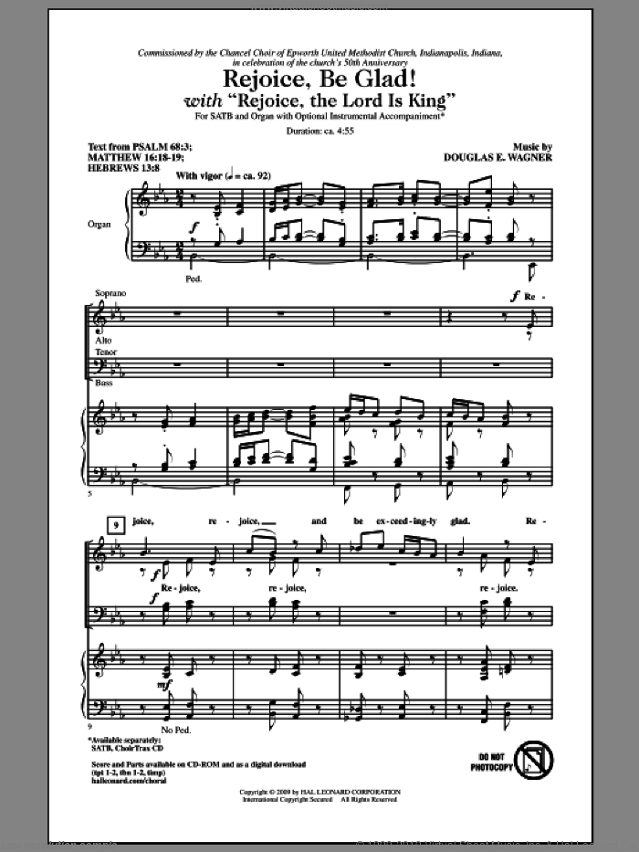 Rejoice, Be Glad! (with Rejoice, The Lord Is King) Sheet Music For ...