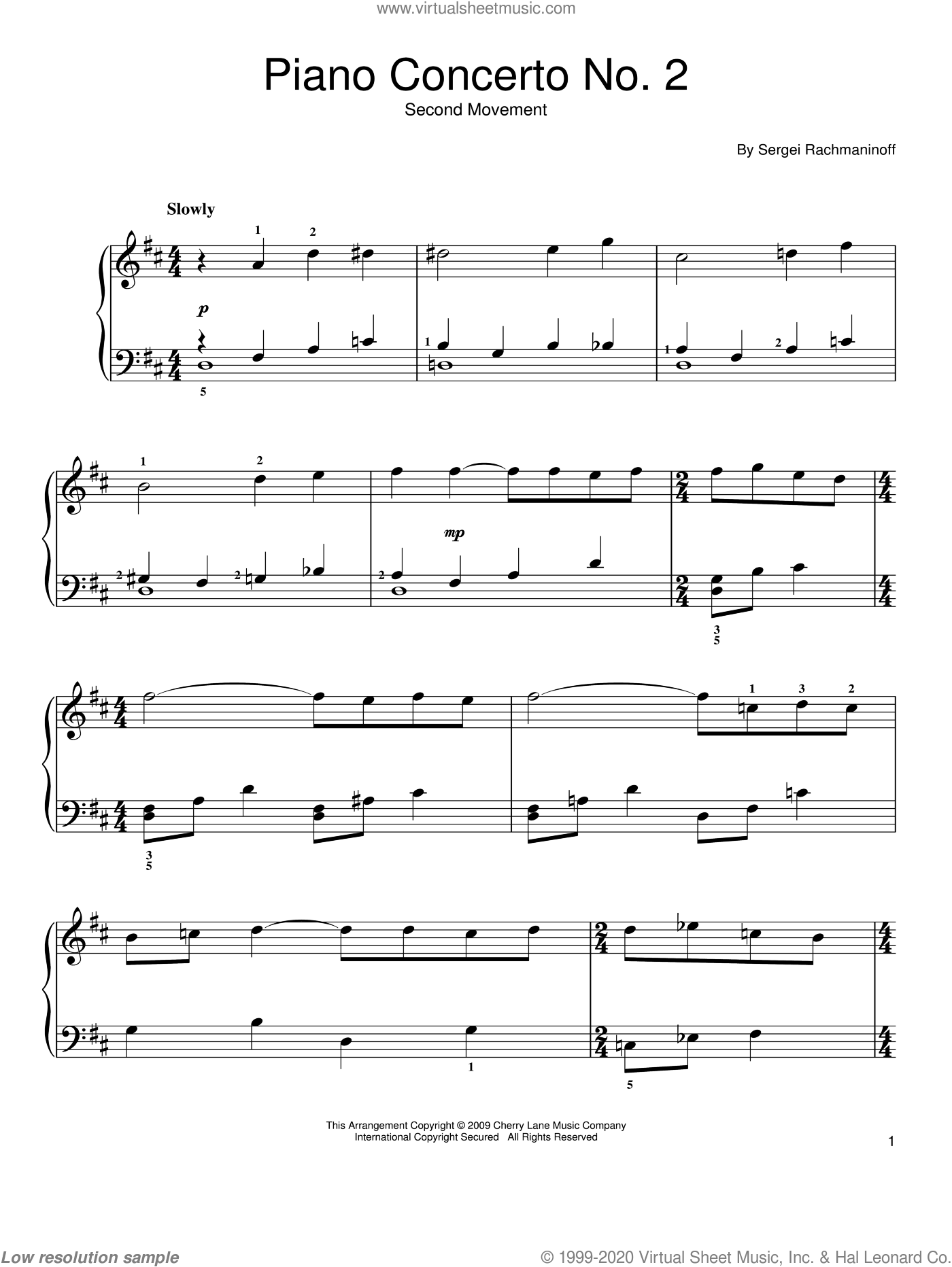 Rachmaninoff - Piano Concerto No. 2, (easy) sheet music for piano solo