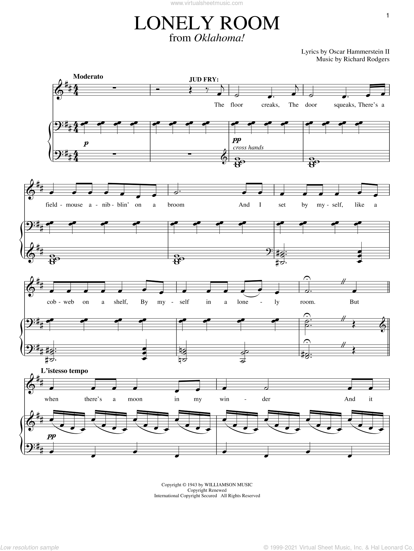 Hammerstein Lonely Room Sheet Music For Voice And Piano Pdf