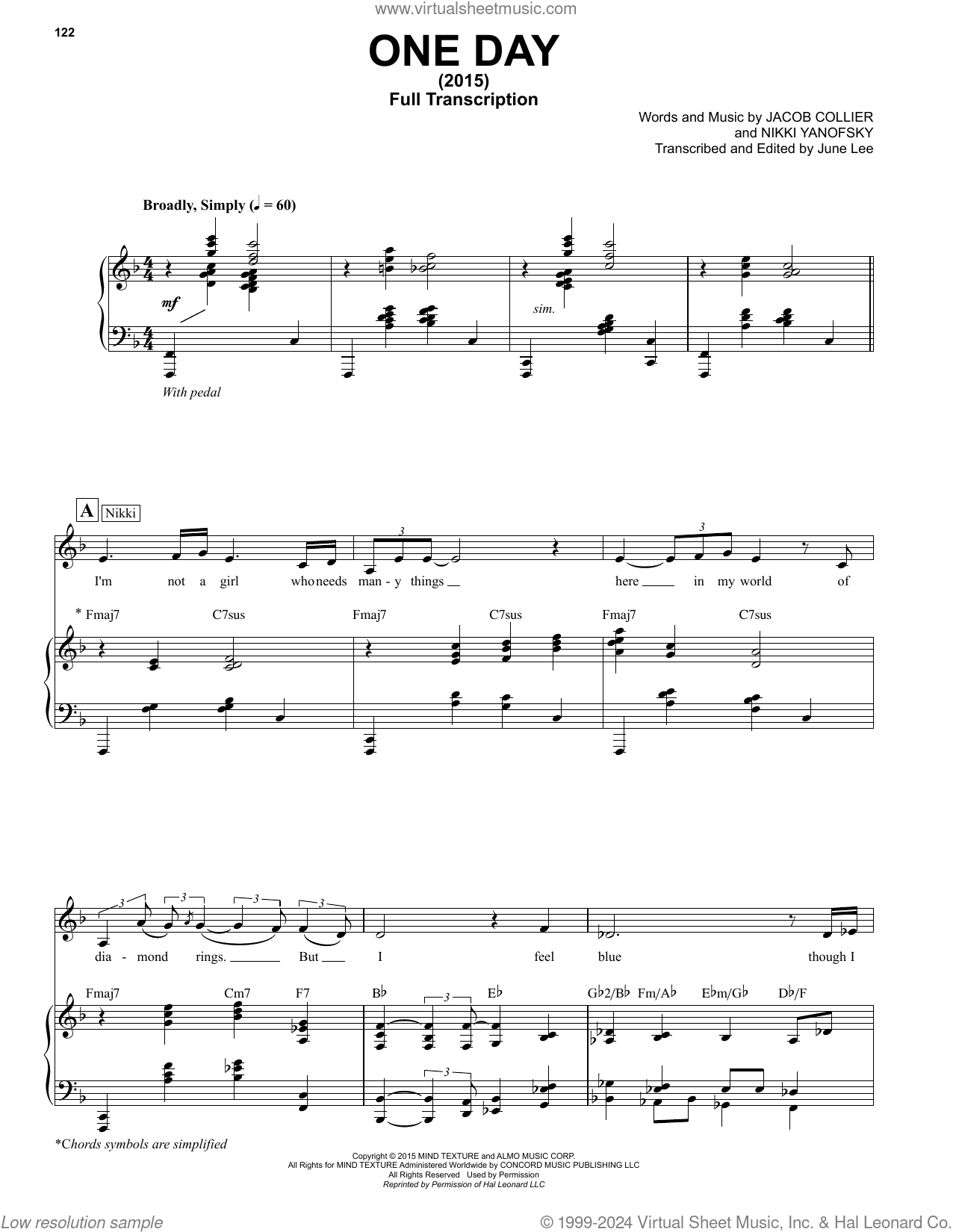 One Day sheet music for voice and piano (PDF)