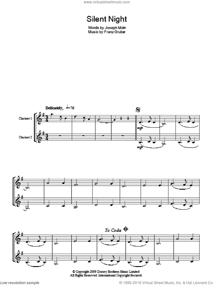 Silent Night sheet music (fake book) (PDF)