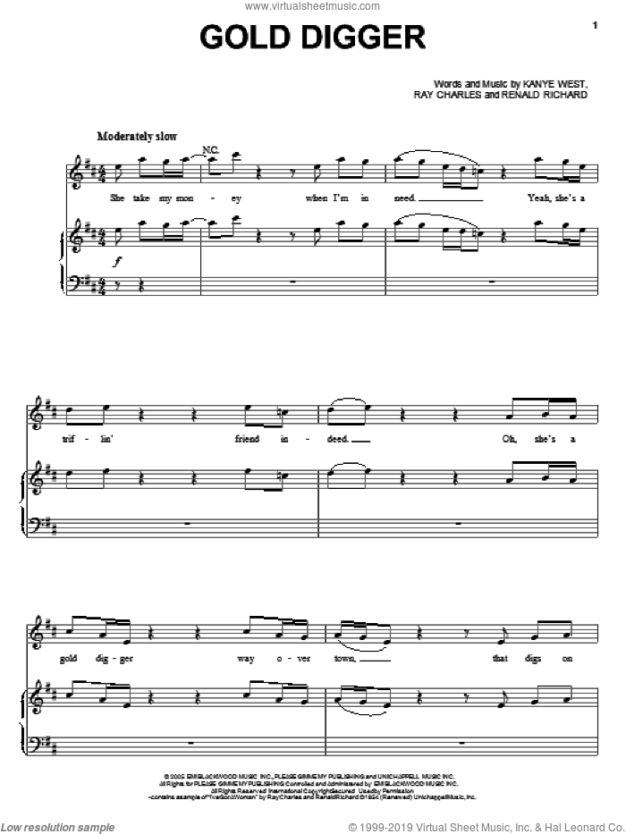 Kanye West: Gold Digger sheet music for voice, piano or guitar