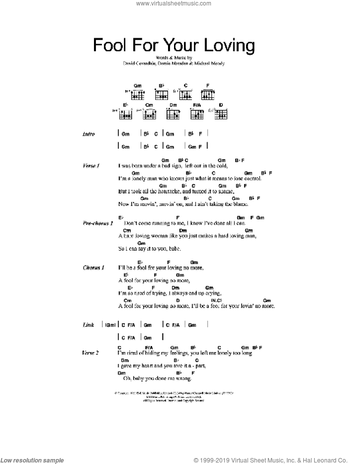 Whitesnake - Fool For Your Loving Sheet Music For Guitar (Chords)