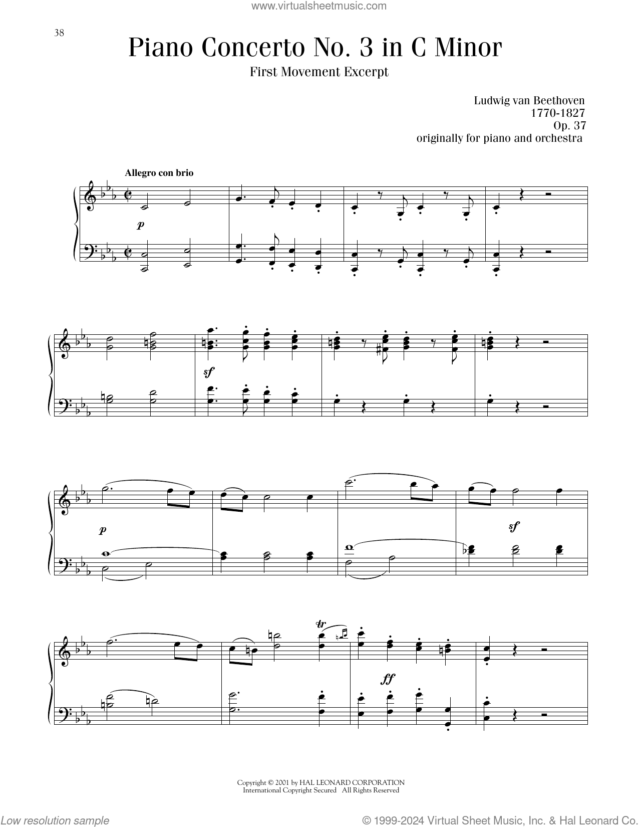 Beethoven: Piano Concerto No. 3, Op. 37 sheet music (intermediate 