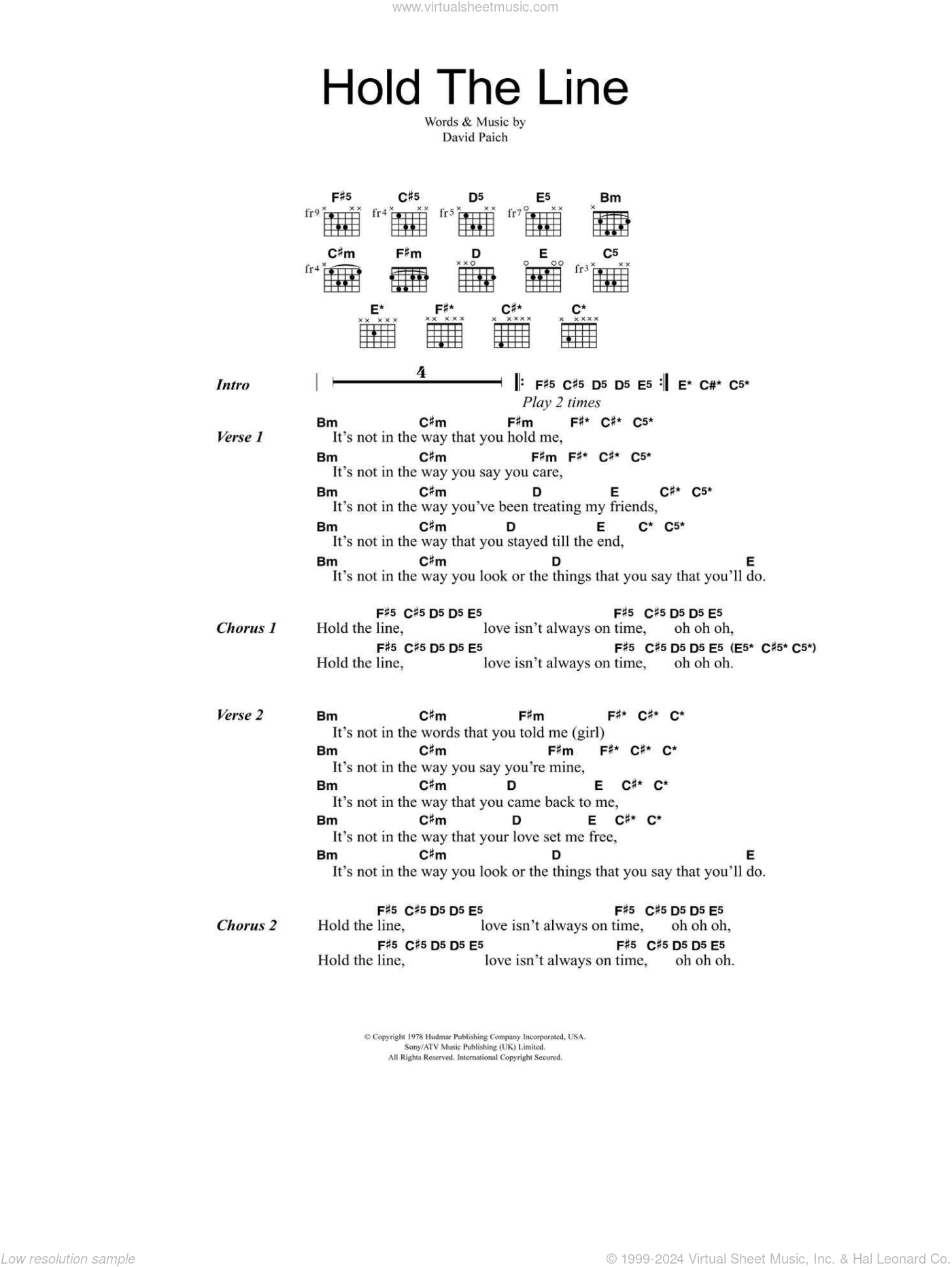 Hold The Line (Easy Guitar) - Print Sheet Music Now