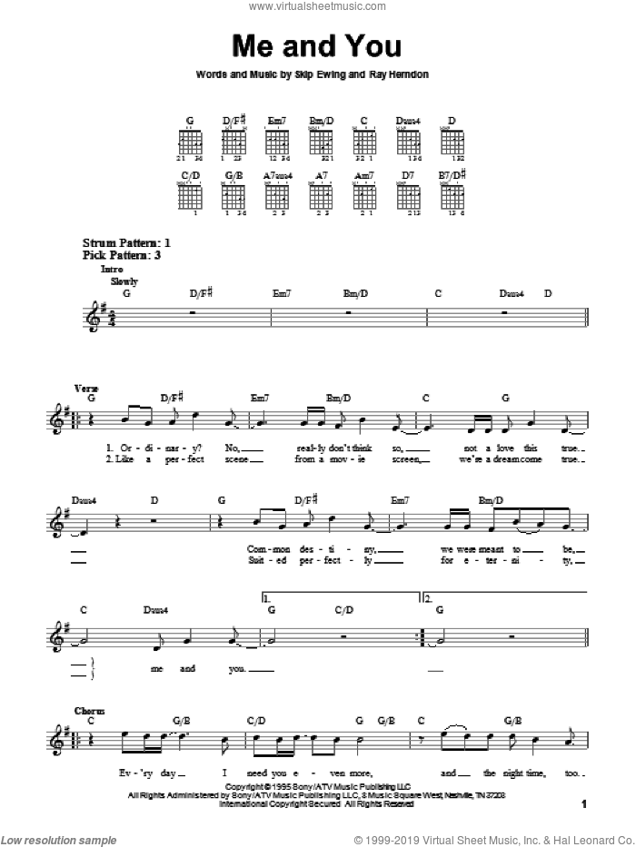 Me And You sheet music for guitar solo (chords) (PDF) v2