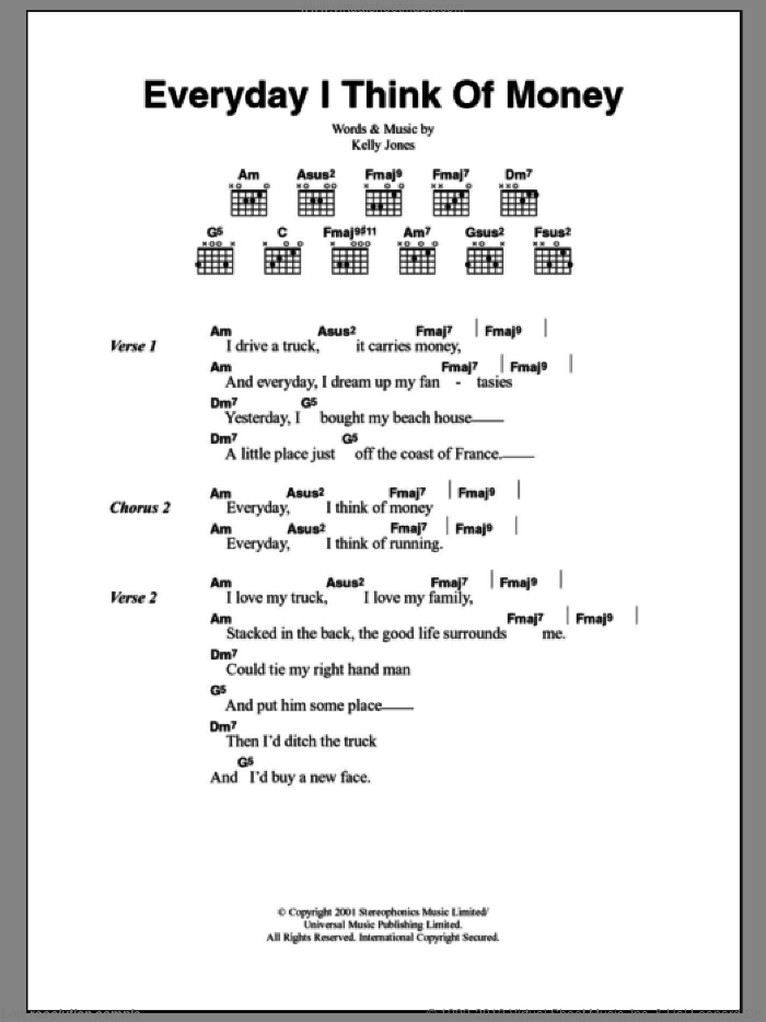 Everyday I Think Of Money sheet music for guitar (chords) (PDF)