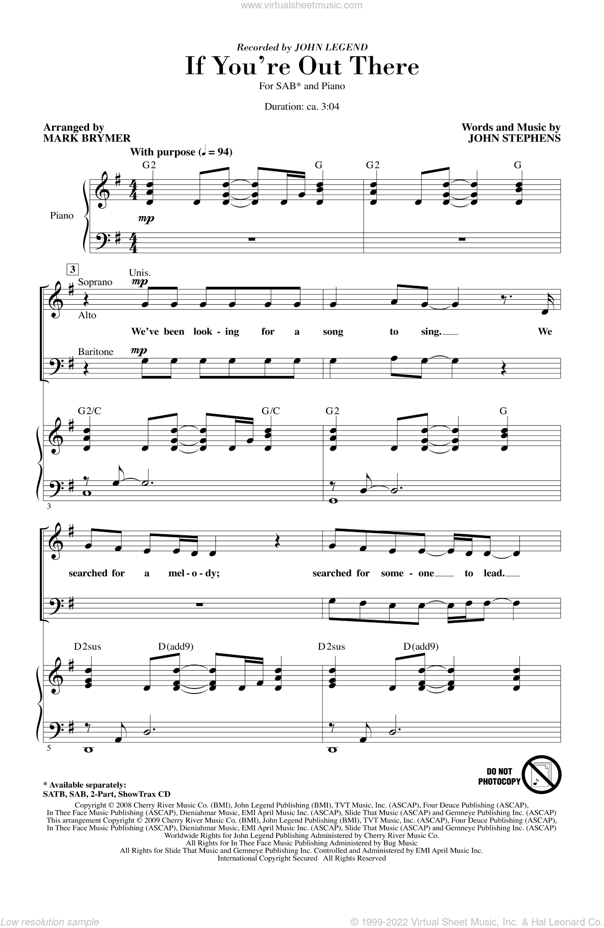 Brymer - If You're Out There sheet music for choir (SAB: soprano, alto