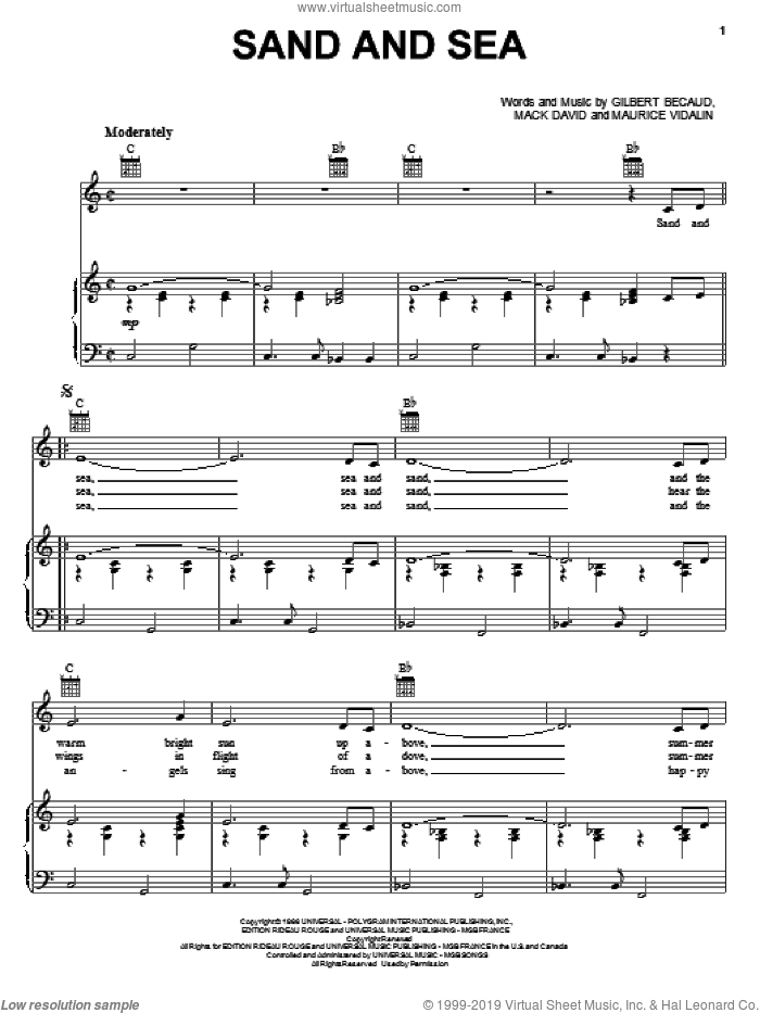 Sand and Sea sheet music for voice, piano or guitar (PDF)