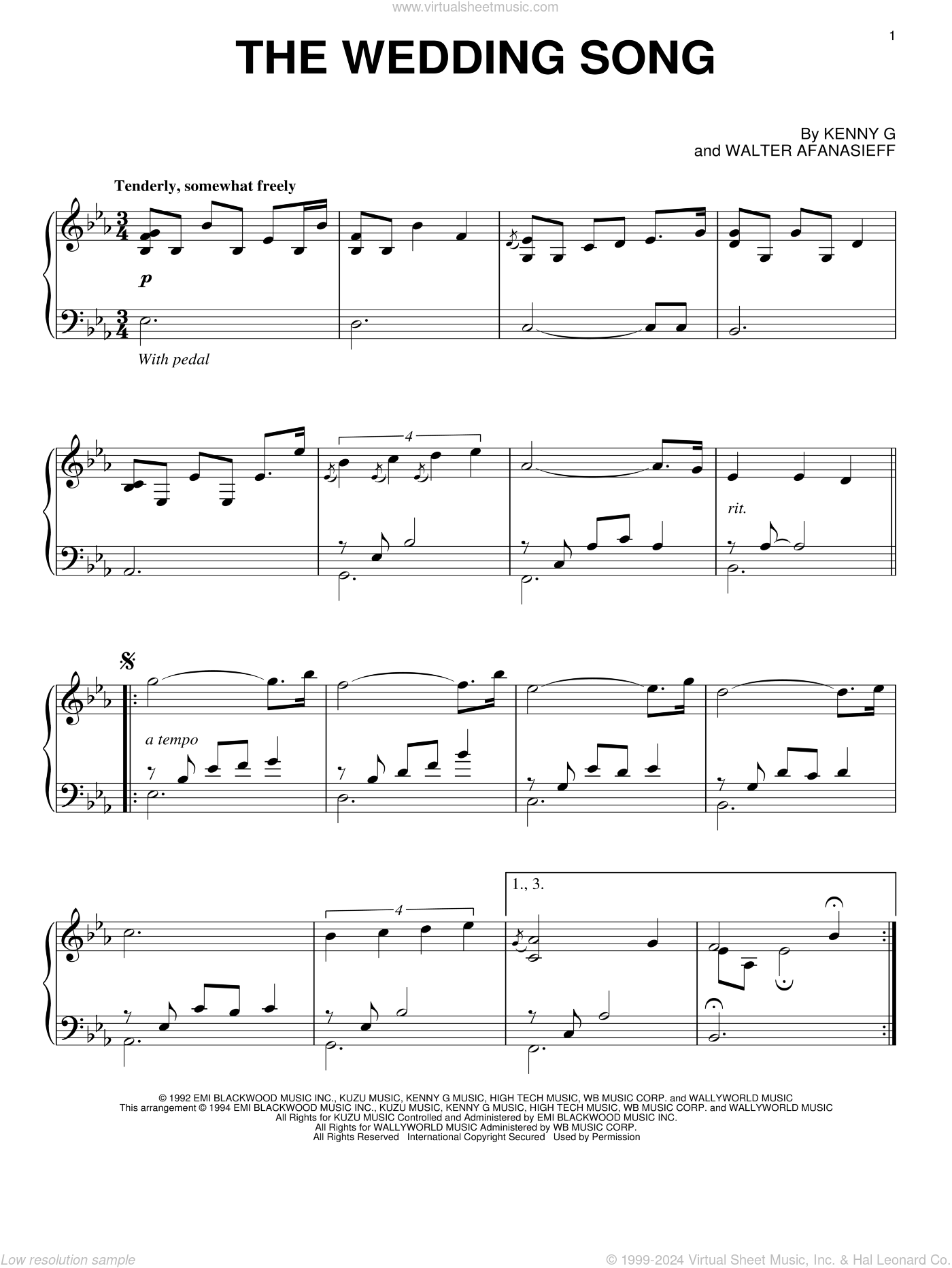 G - The Wedding Song sheet music for piano solo (PDF-interactive)