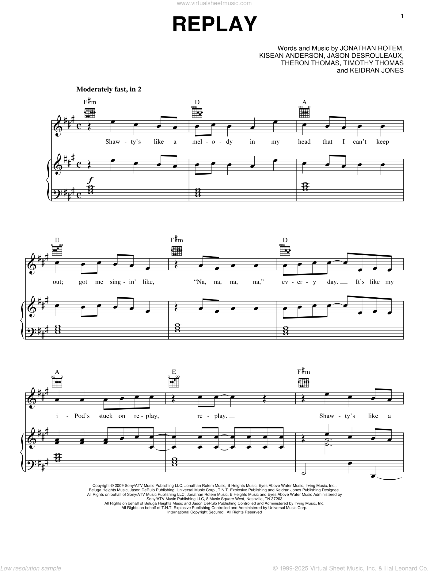 Iyaz Replay Sheet Music in F# Minor (transposable) - Download & Print -  SKU: MN0079858