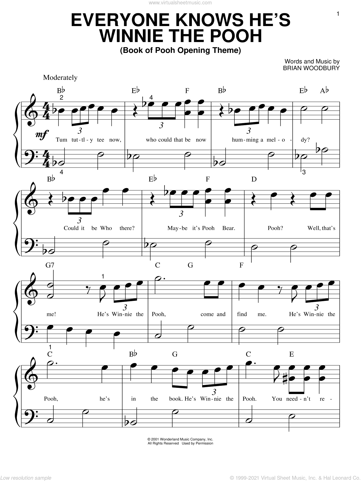 Woodbury Everyone Knows He S Winnie The Pooh Book Of Pooh Opening Theme Sheet Music For
