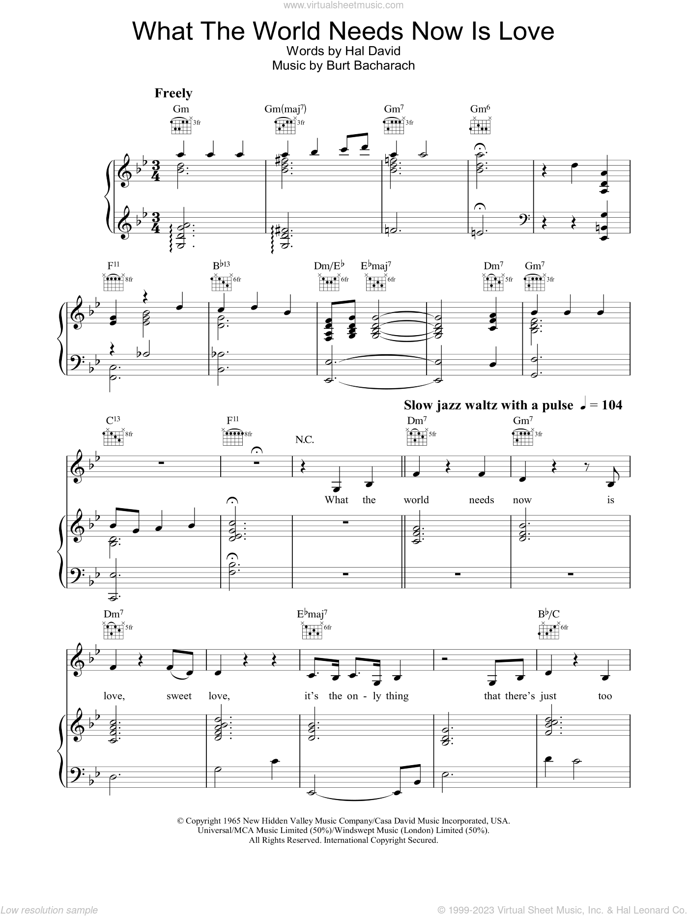 Kent What The World Needs Now Is Love Sheet Music For Voice Piano Or Guitar