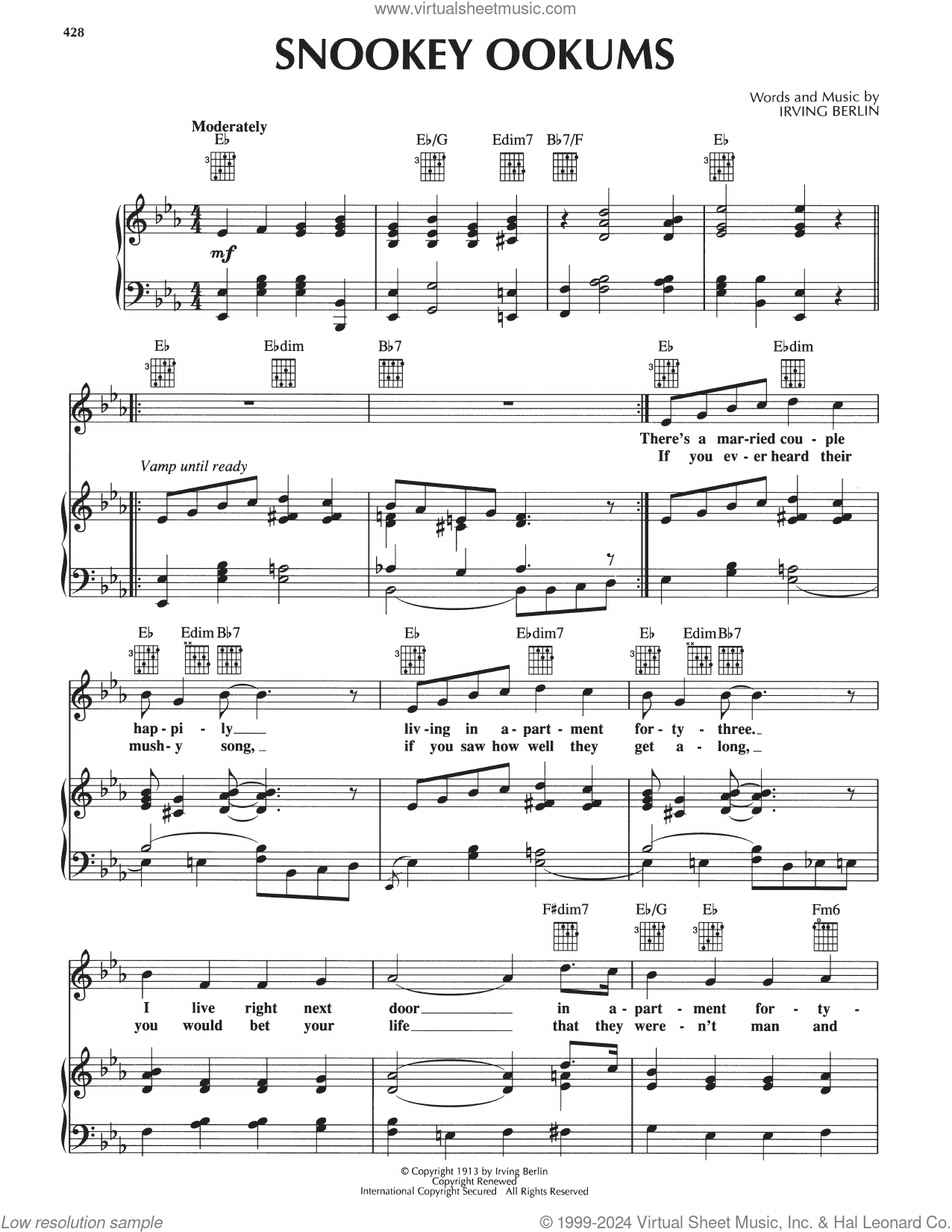 Snookey Ookums Sheet Music For Voice, Piano Or Guitar (pdf)