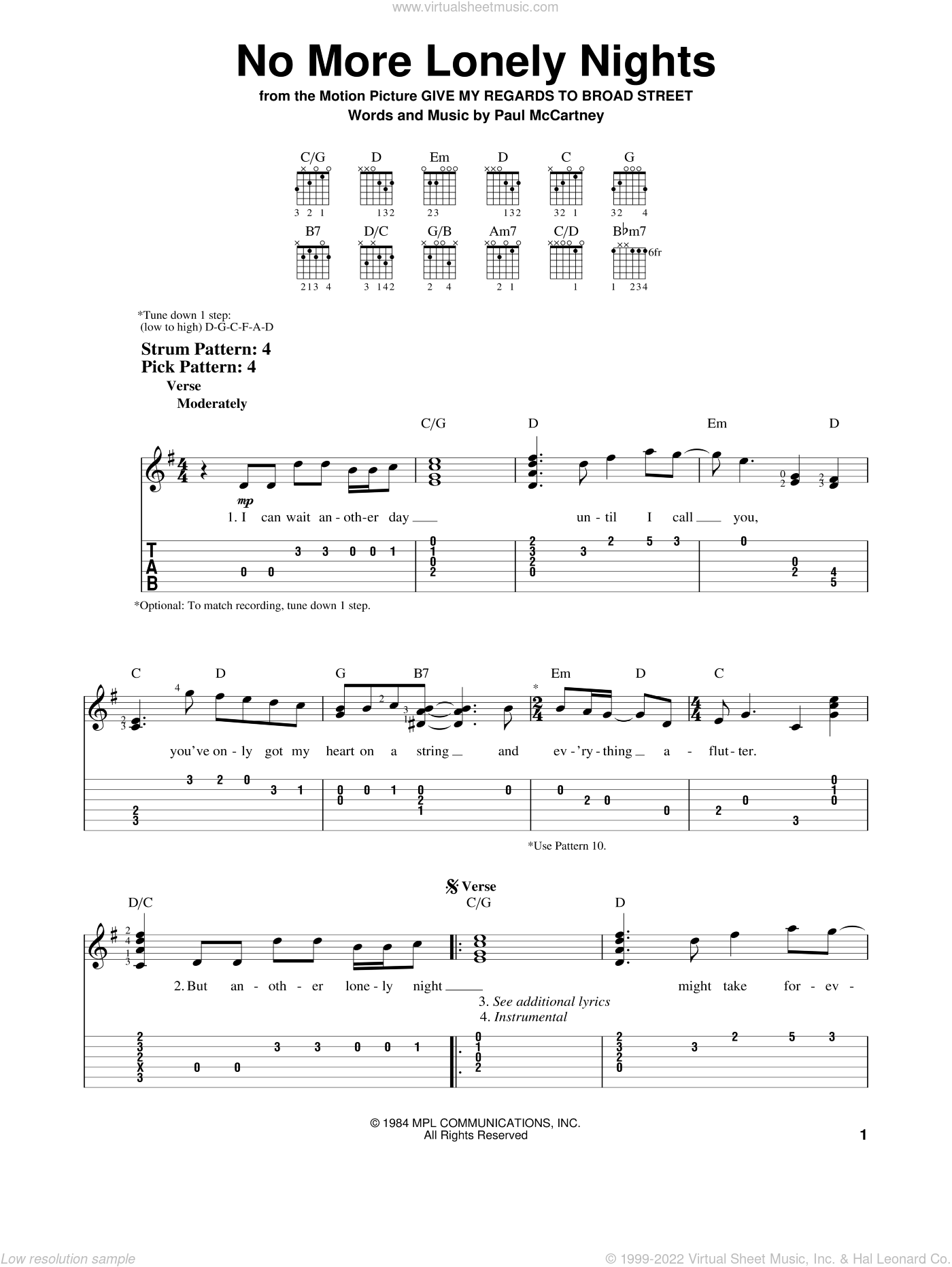 McCartney - No More Lonely Nights sheet music for guitar solo (easy ...