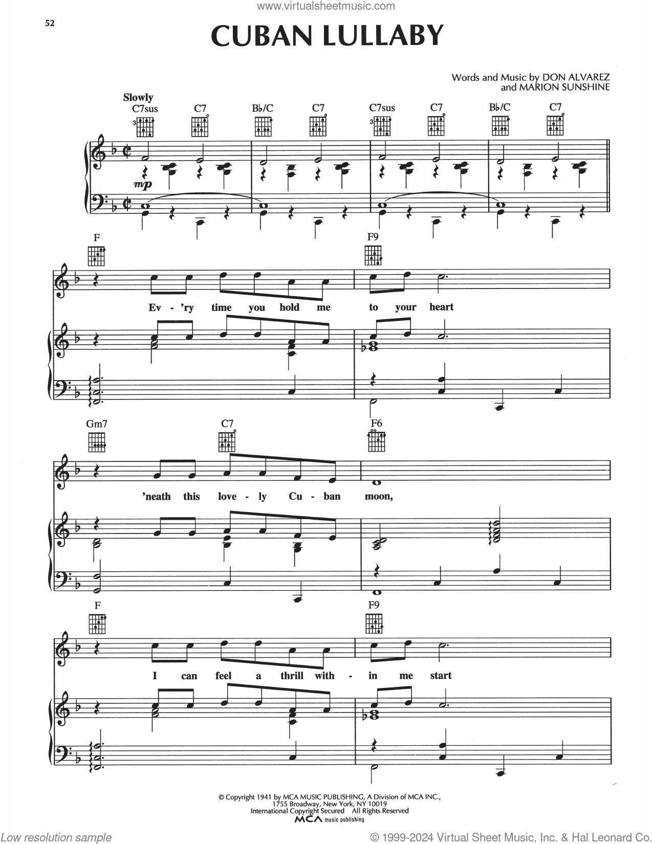 Cuban Lullaby sheet music for voice, piano or guitar (PDF)