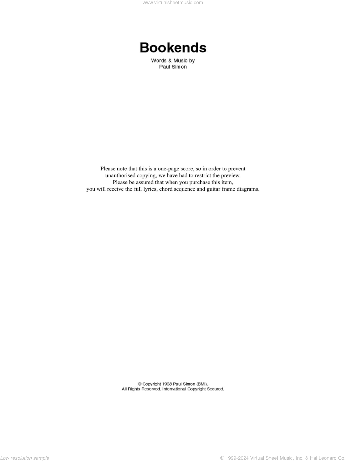 Bookends sheet music for guitar (chords) (PDF)