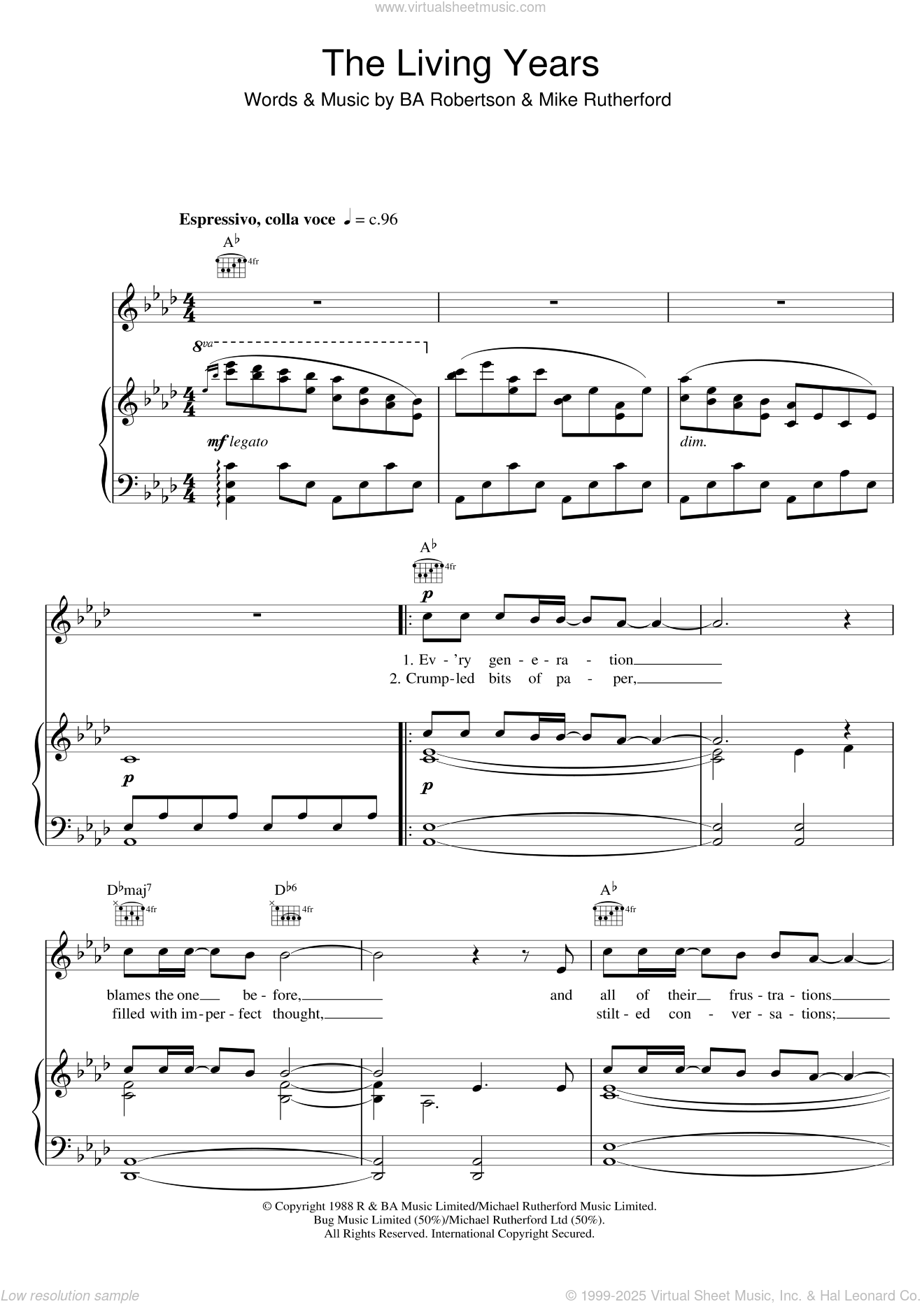 Rhydian: The Living Years sheet music for voice, piano or guitar
