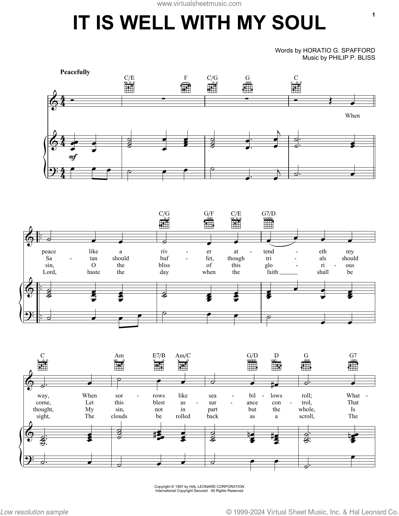 Philip P. Bliss: It Is Well With My Soul sheet music for voice, piano ...