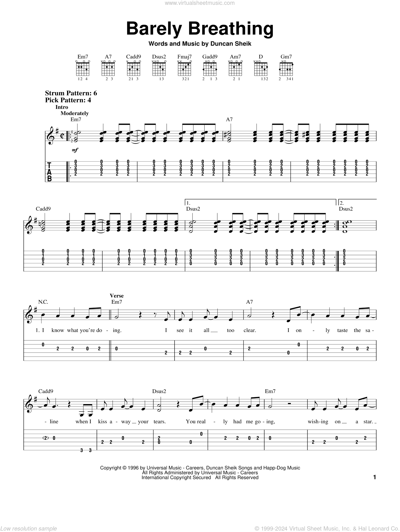 Barely Breathing Sheet Music Easy For Guitar Solo Easy Tablature