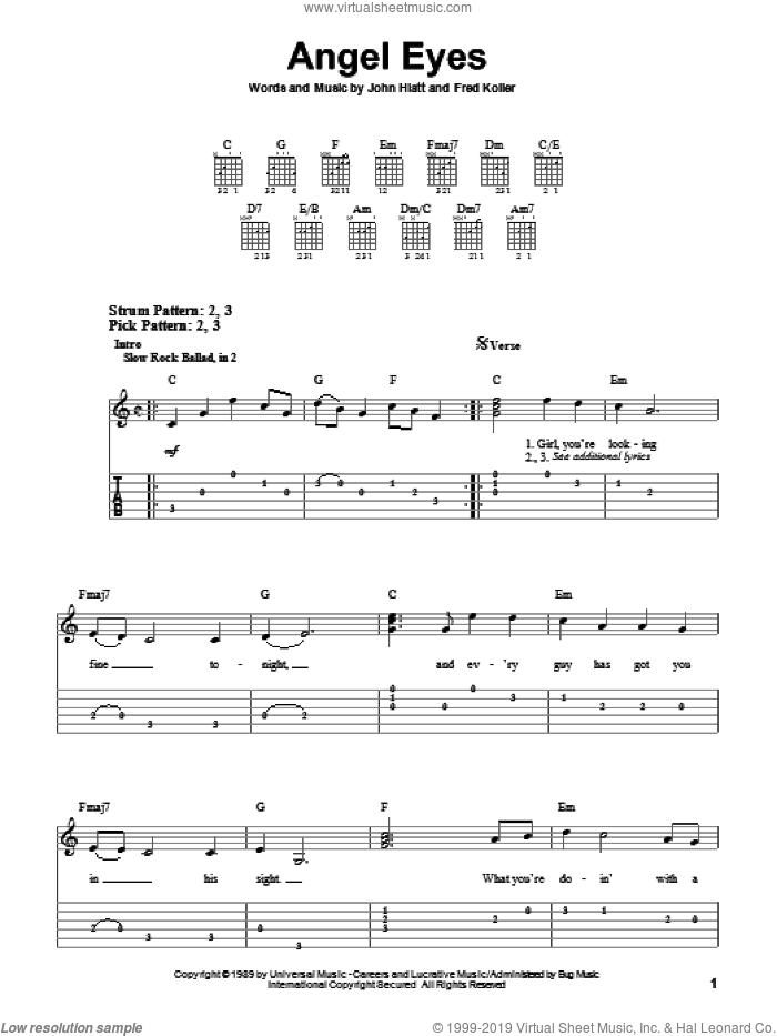 John Hiatt: Angel Eyes sheet music (real book with lyrics) (PDF)