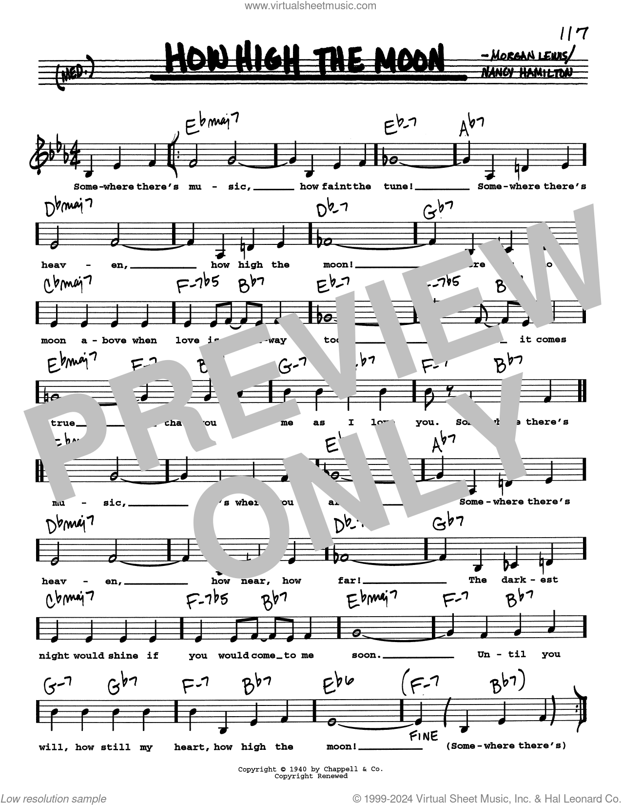 How High The Moon (Low Voice) sheet music (real book with lyrics)