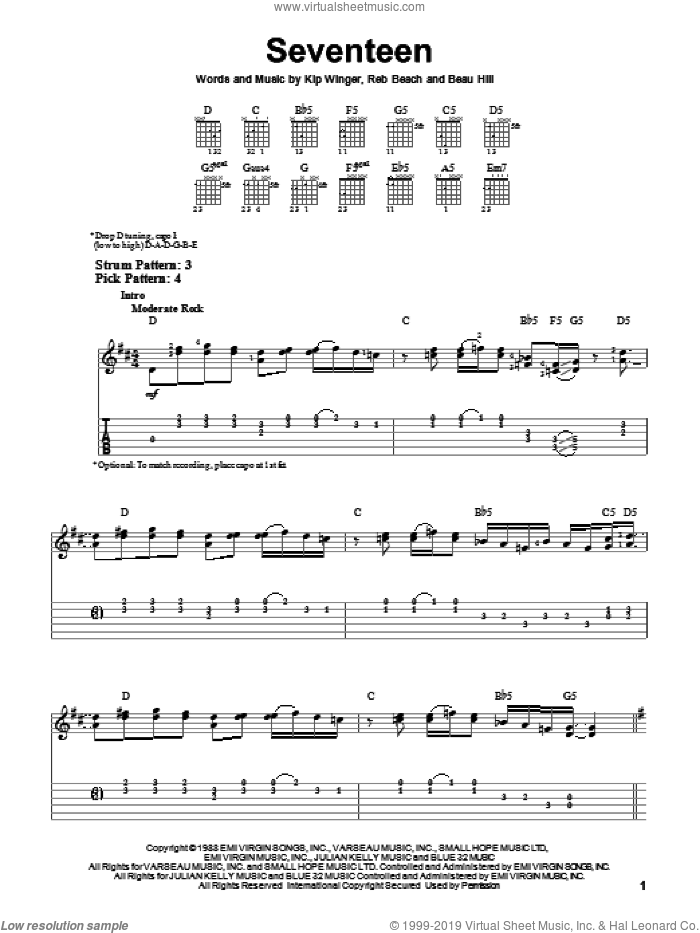 Seventeen sheet music for guitar solo (easy tablature) v2