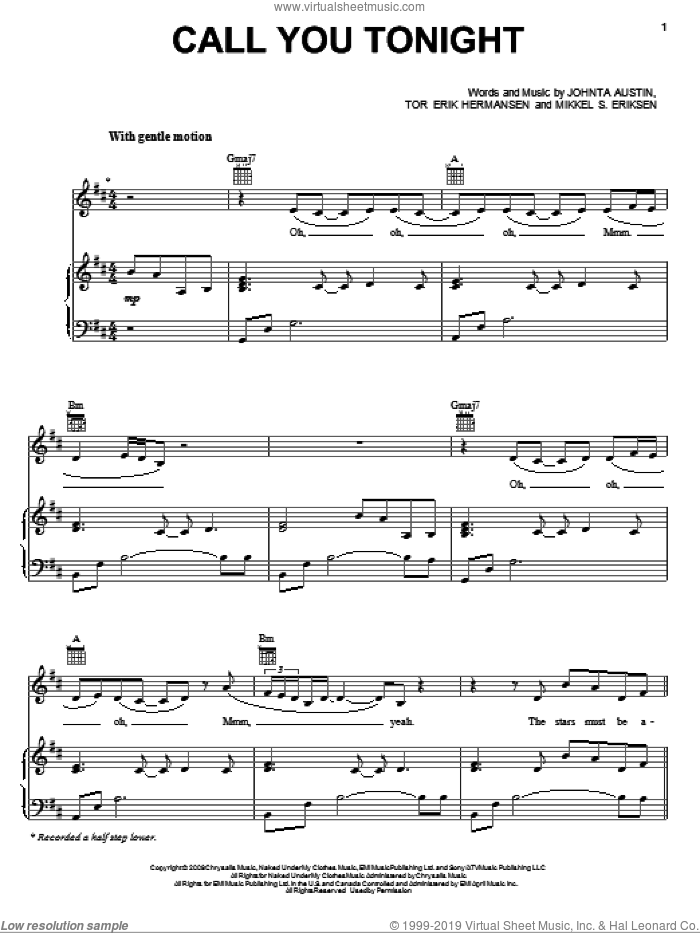 Houston Call You Tonight Sheet Music For Voice Piano Or Guitar