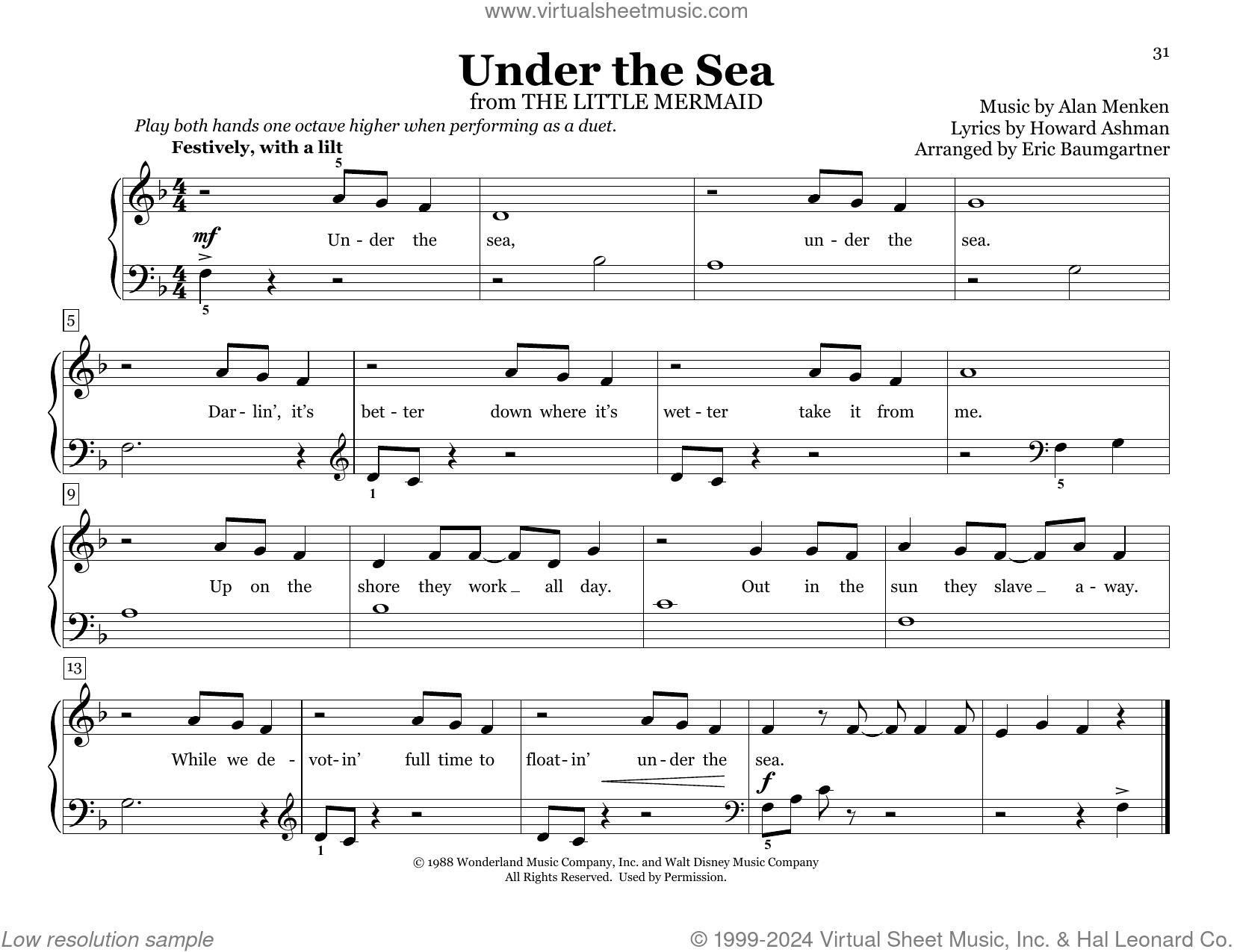 Under The Sea (from The Little Mermaid) (arr. Eric Baumgartner) sheet ...