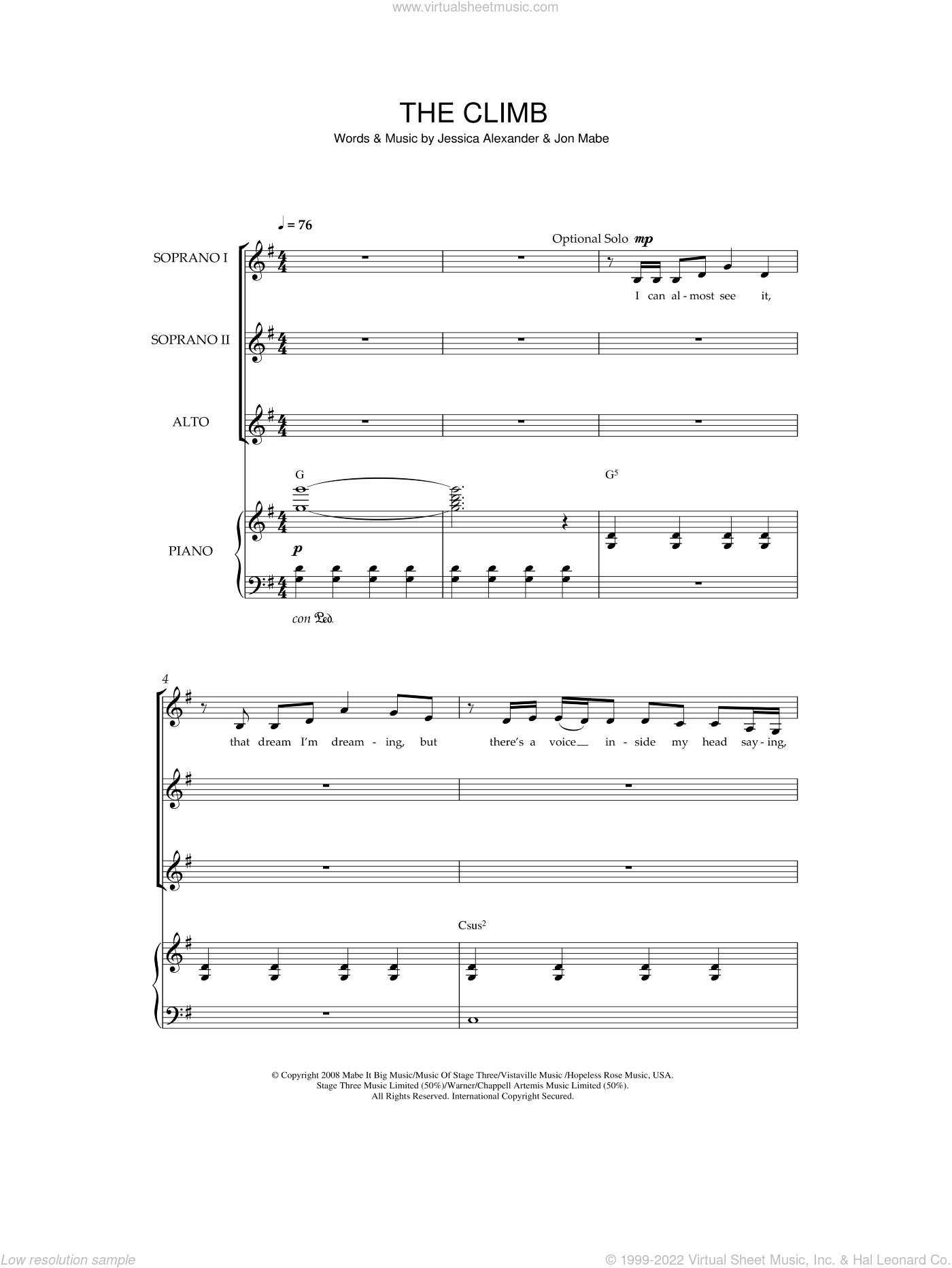 Cyrus The Climb sheet music for choir (SSA soprano, alto) v2