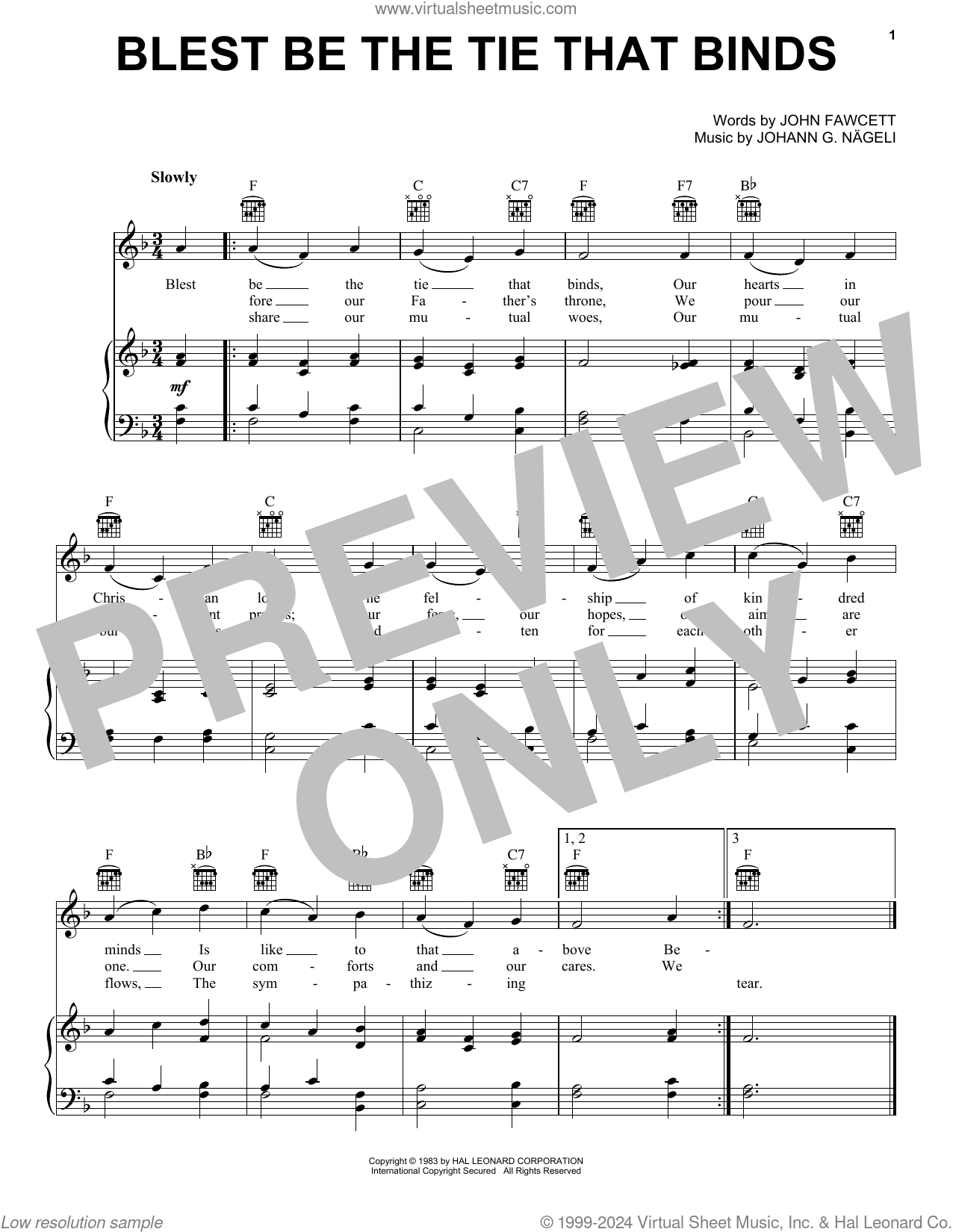 Blest Be The Tie That Binds sheet music for voice, piano or guitar