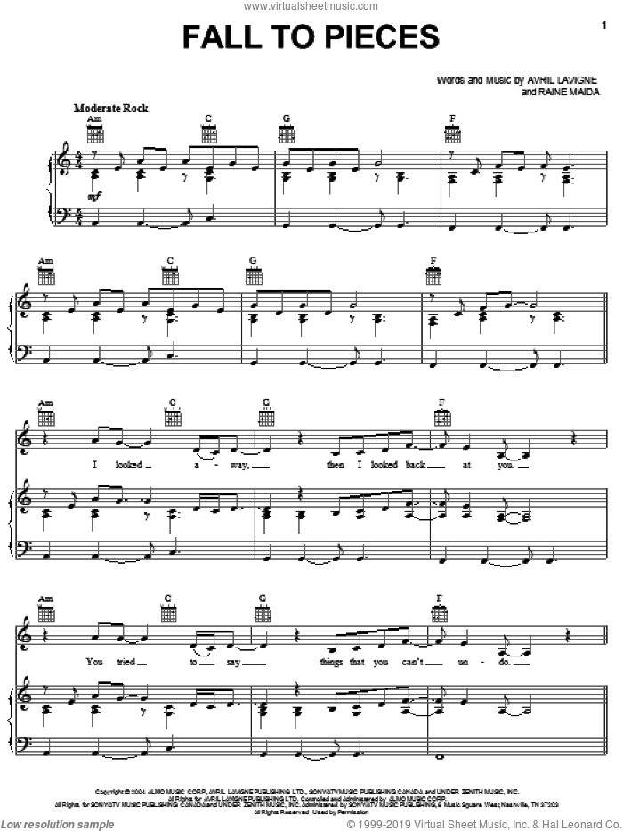 Fall To Pieces Sheet Music For Voice Piano Or Guitar PDF 