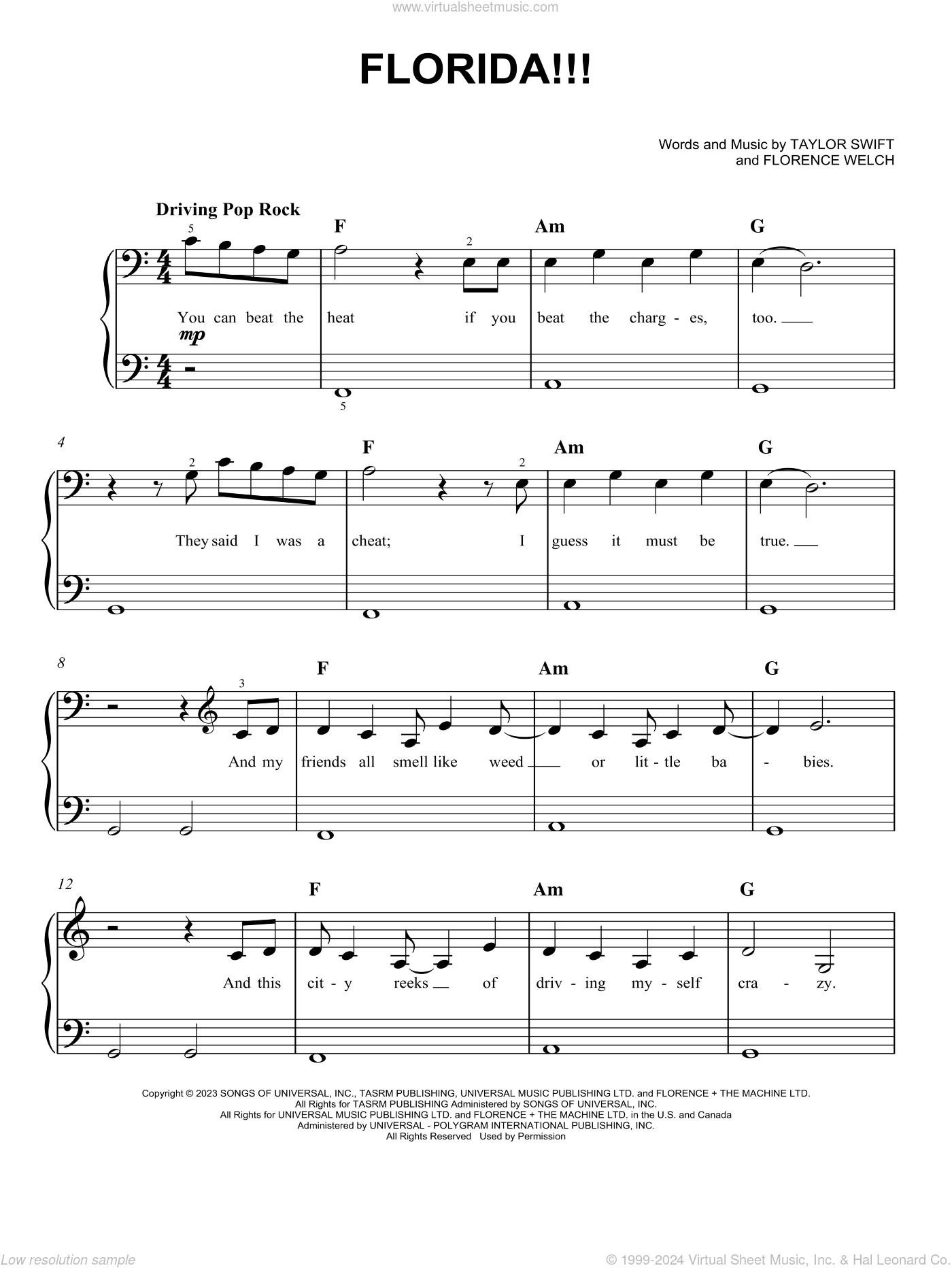 Florida!!! (feat. Florence + The Machine) sheet music for piano solo, image size:1400x1864