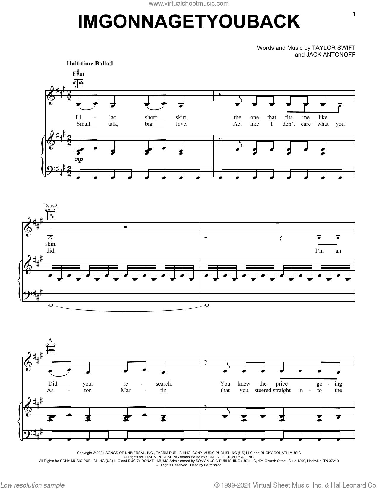 imgonnagetyouback sheet music for voice, piano or guitar (PDF)