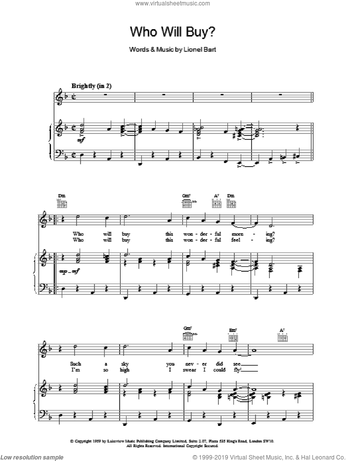 Who Will Buy? sheet music for voice, piano or guitar (PDF)