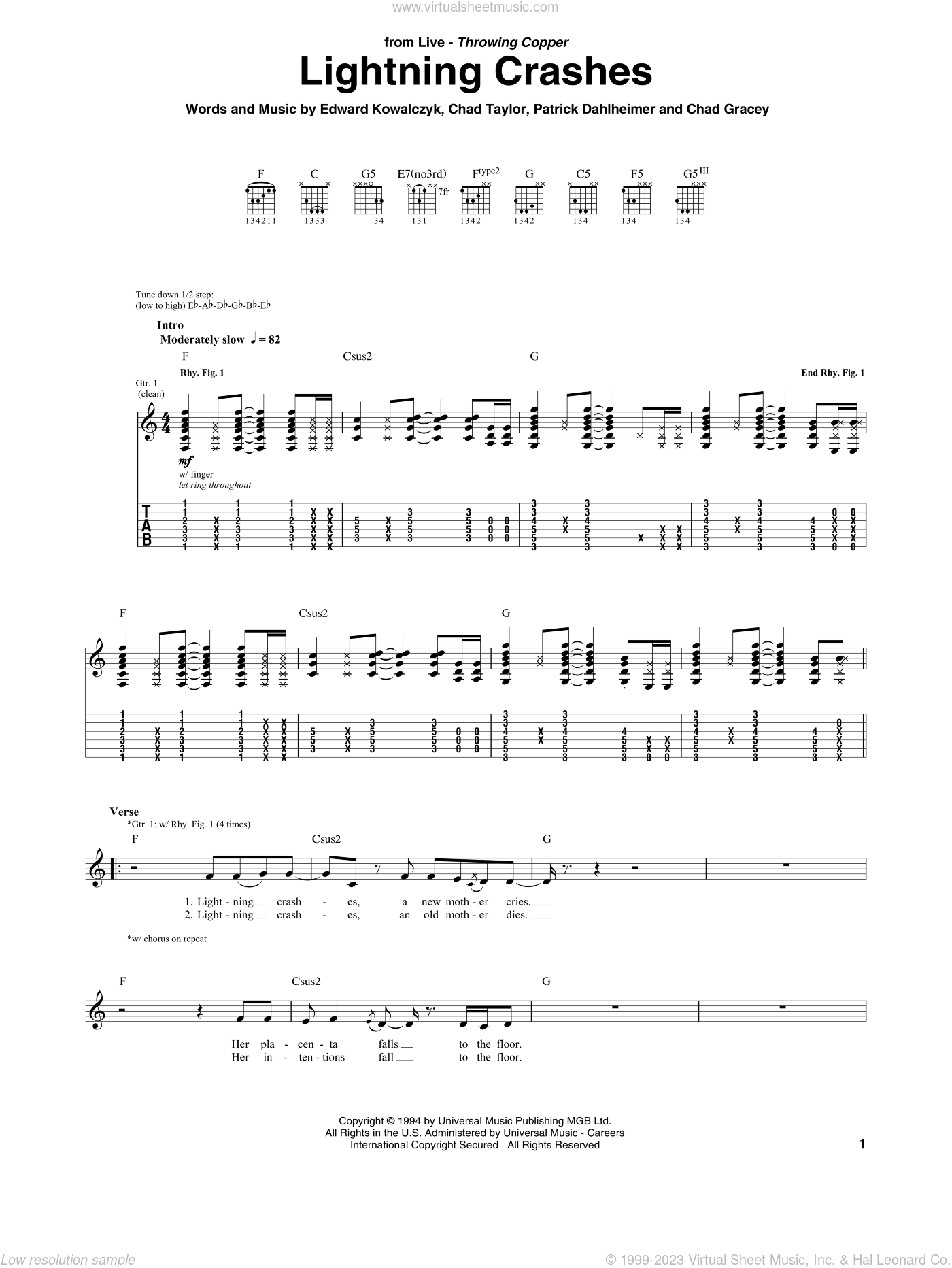 Lightning Crashes sheet music for guitar (tablature) (PDF)