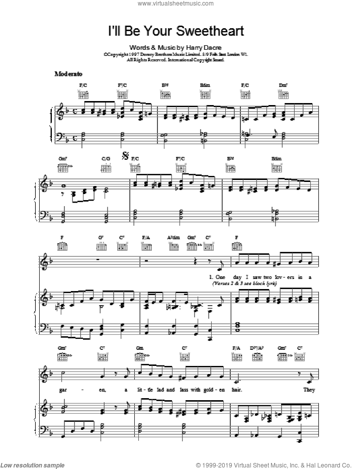 Allen - I'll Be Your Sweetheart sheet music for voice, piano or guitar