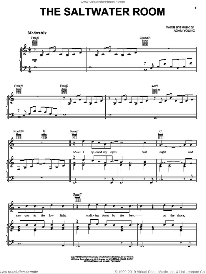 City The Saltwater Room Sheet Music For Voice Piano Or Guitar