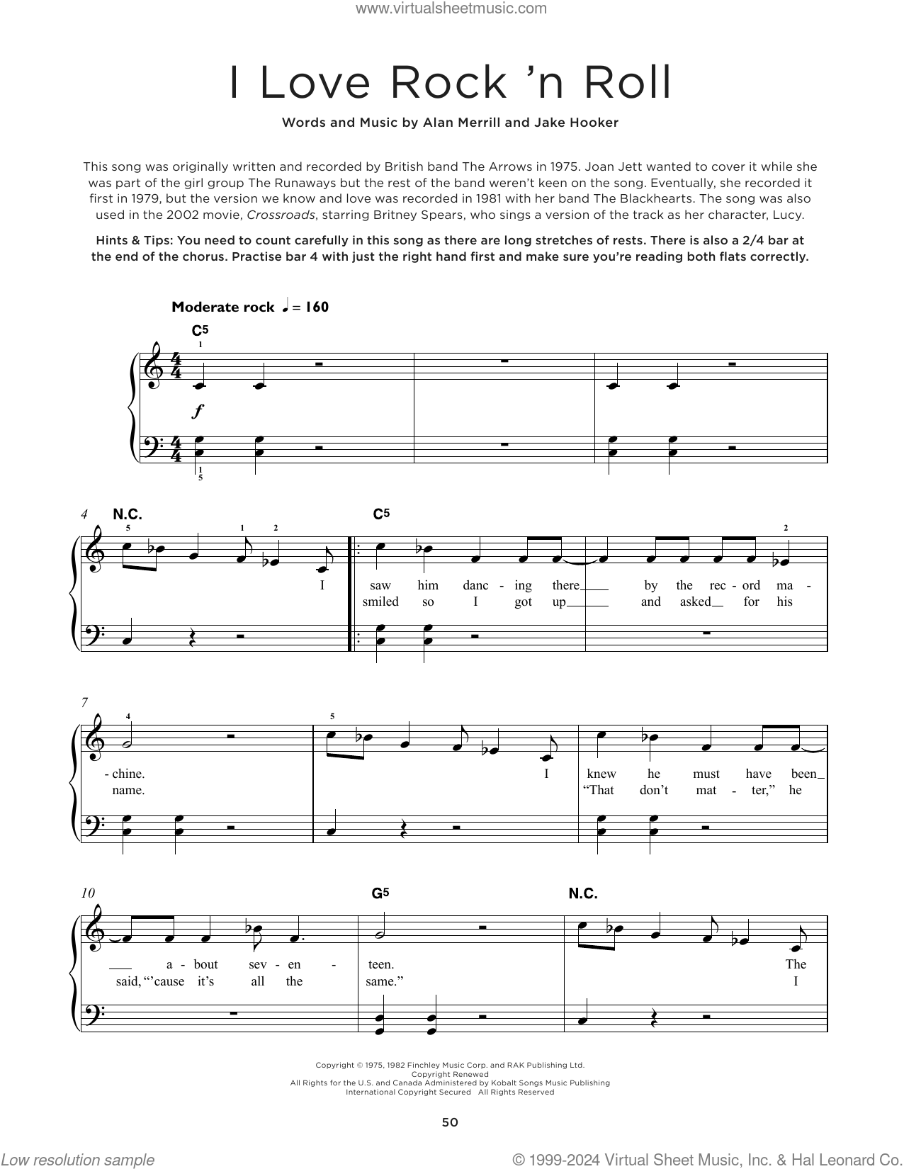 I Love Rock 'N Roll sheet music for piano solo (PDF)