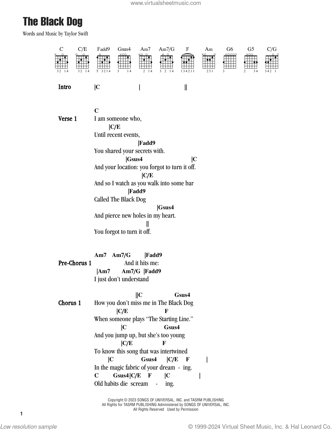 The Black Dog sheet music for guitar (chords) (PDF)