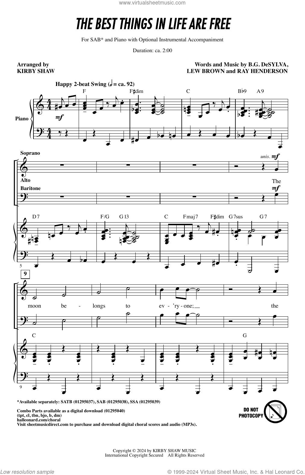 The Best Things In Life Are Free (arr. Kirby Shaw) sheet music for ...