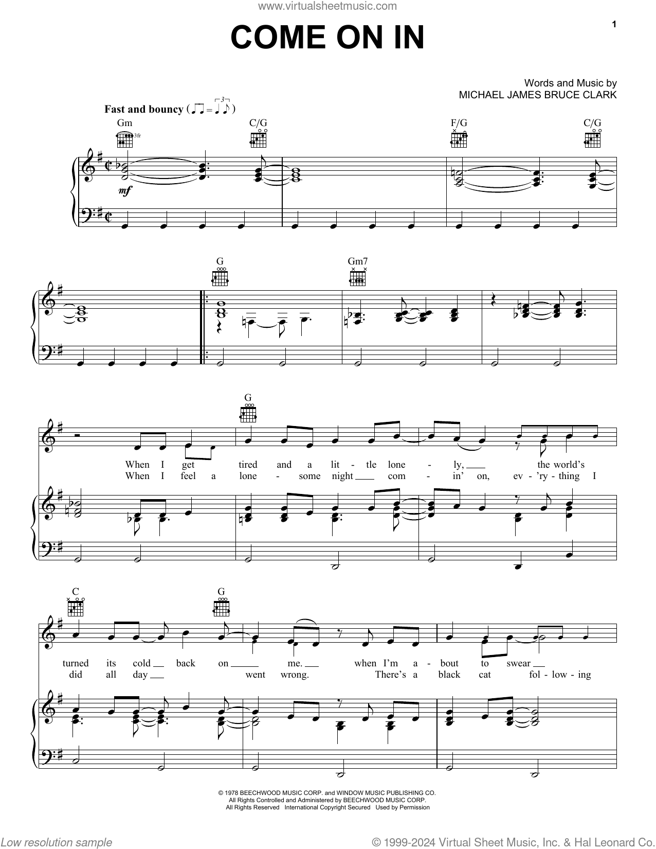 Come On In sheet music for voice, piano or guitar (PDF)