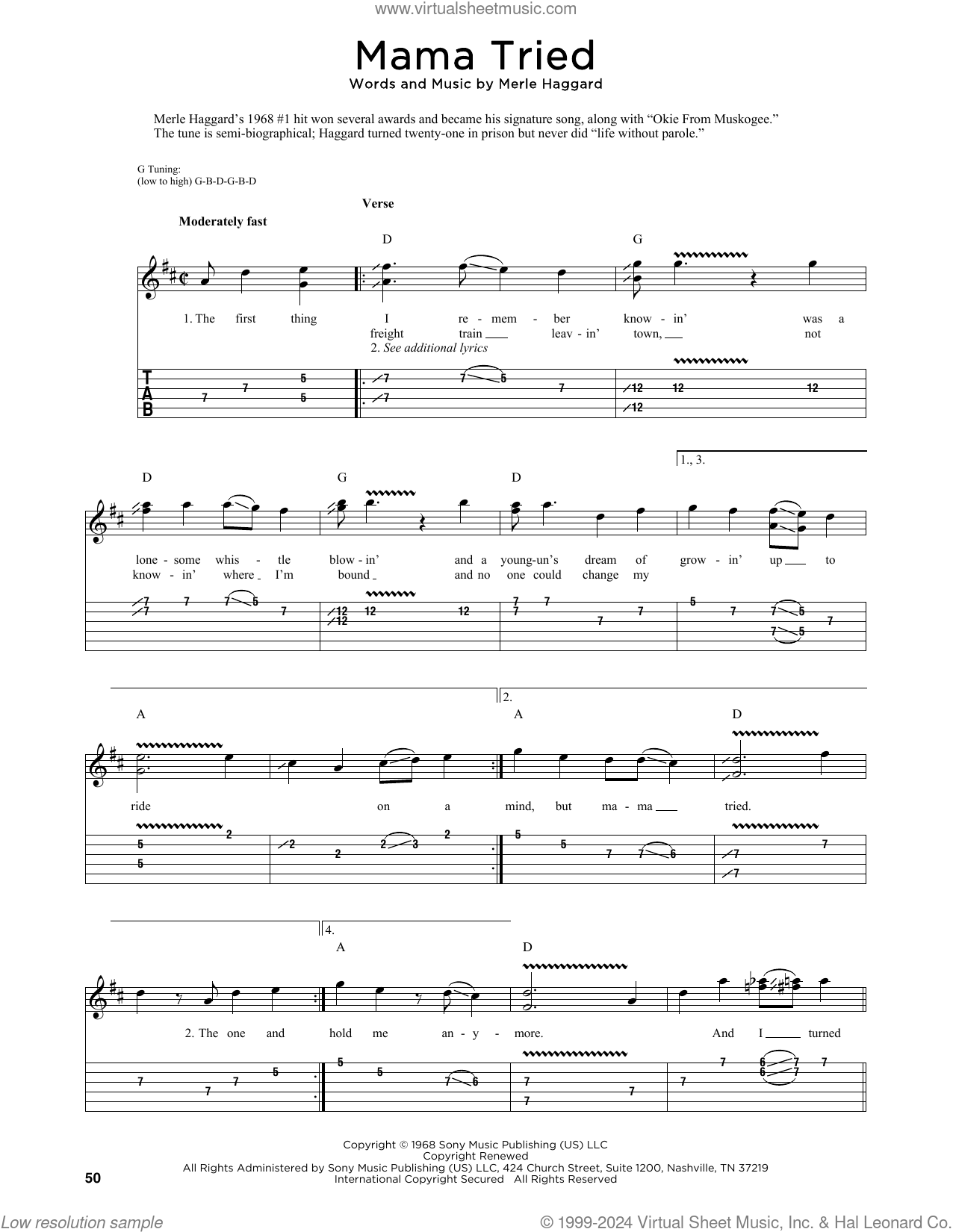 Mama Tried (arr. Fred Sokolow) sheet music for guitar (tablature)