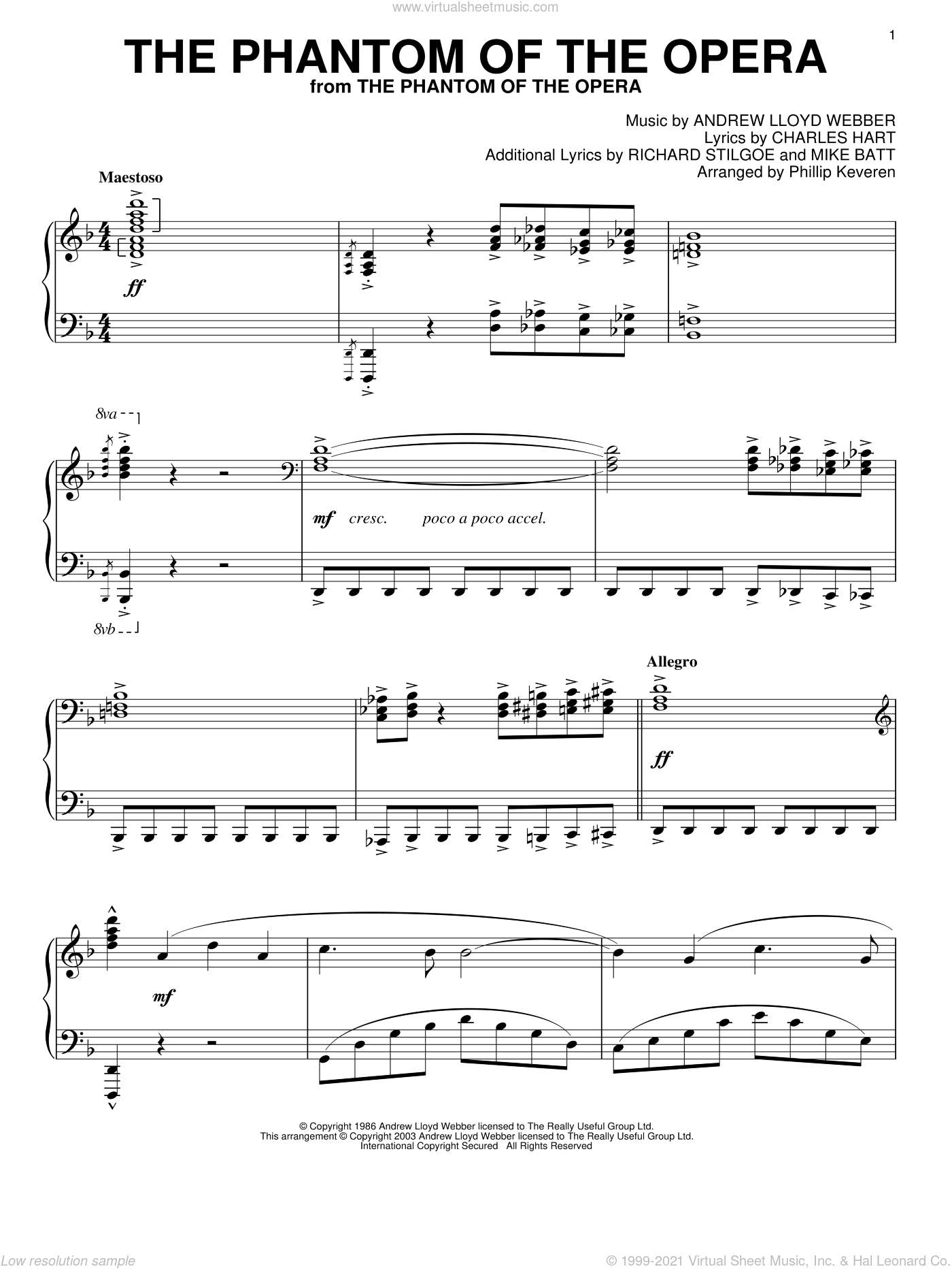 empujoncito Médula ósea Nuevo significado The Phantom Of The Opera (arr. Phillip Keveren) sheet music for piano solo  v2