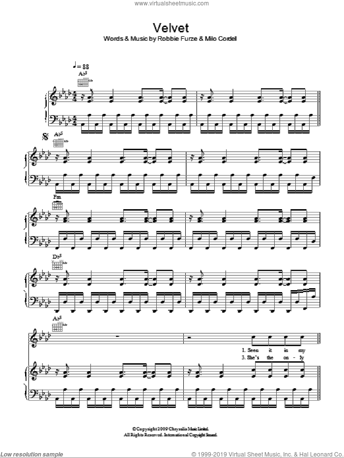 The Big Pink: Velvet sheet music for voice, piano or guitar (PDF)