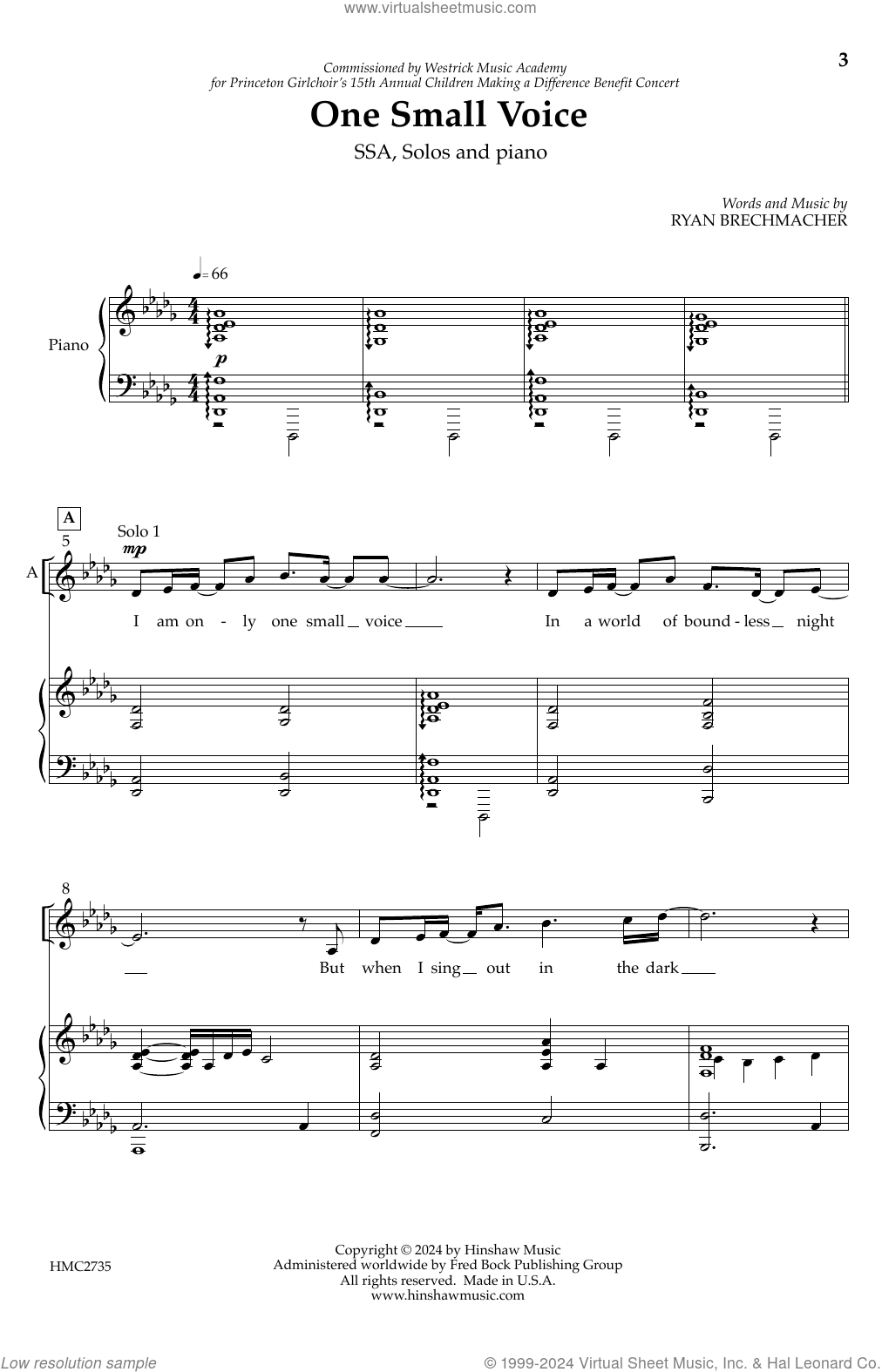 One Small Voice sheet music for choir (SSA: soprano, alto) (PDF)