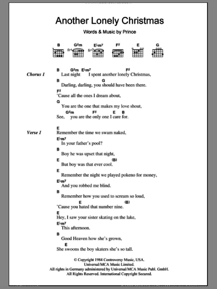 Another Lonely Christmas sheet music for guitar (chords) (PDF)