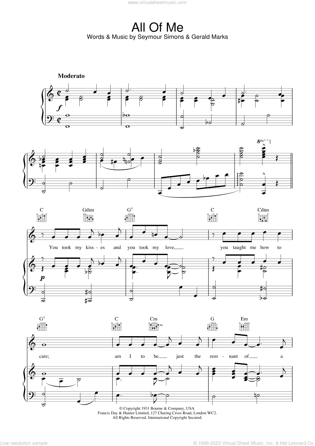 All Of Me sheet music for voice, piano or guitar (PDF)