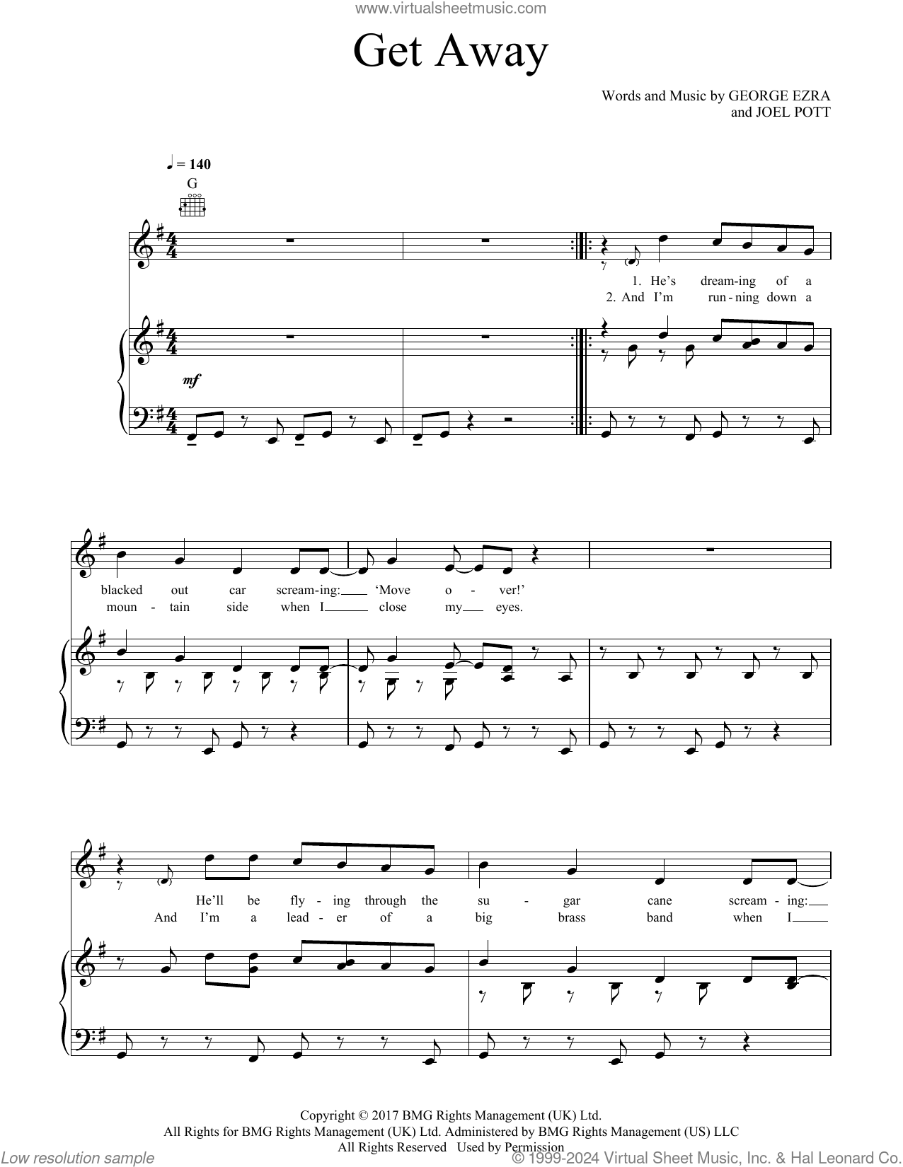 George Ezra: Get Away sheet music for voice, piano or guitar